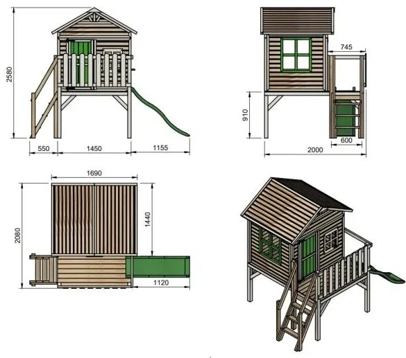 Casa de brincar para crianças Com escorrega 200 x 3,15 cm x 2,58 cm de madeira em painéis FLAM elevada 90 Rosa