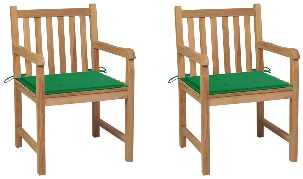 vidaXL Cadeiras de jardim c/ almofadões verdes 2 pcs teca maciça