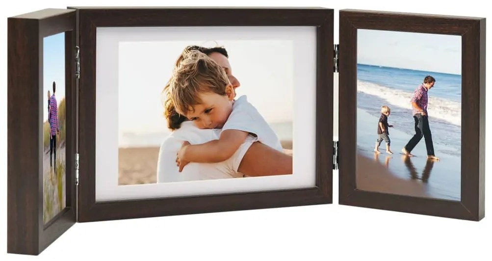 vidaXL Moldura com três dobras 22x15 cm+2x(10x15 cm) castanho-escuro