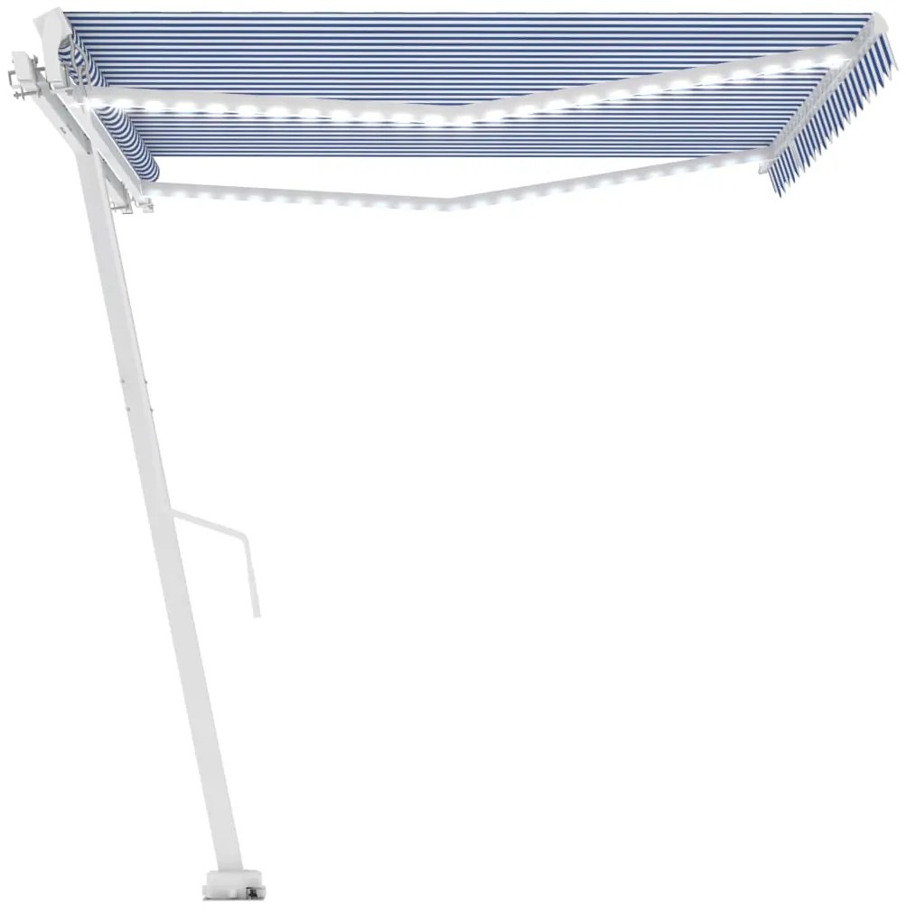Toldo retrátil manual com LED 450x300 cm azul e branco