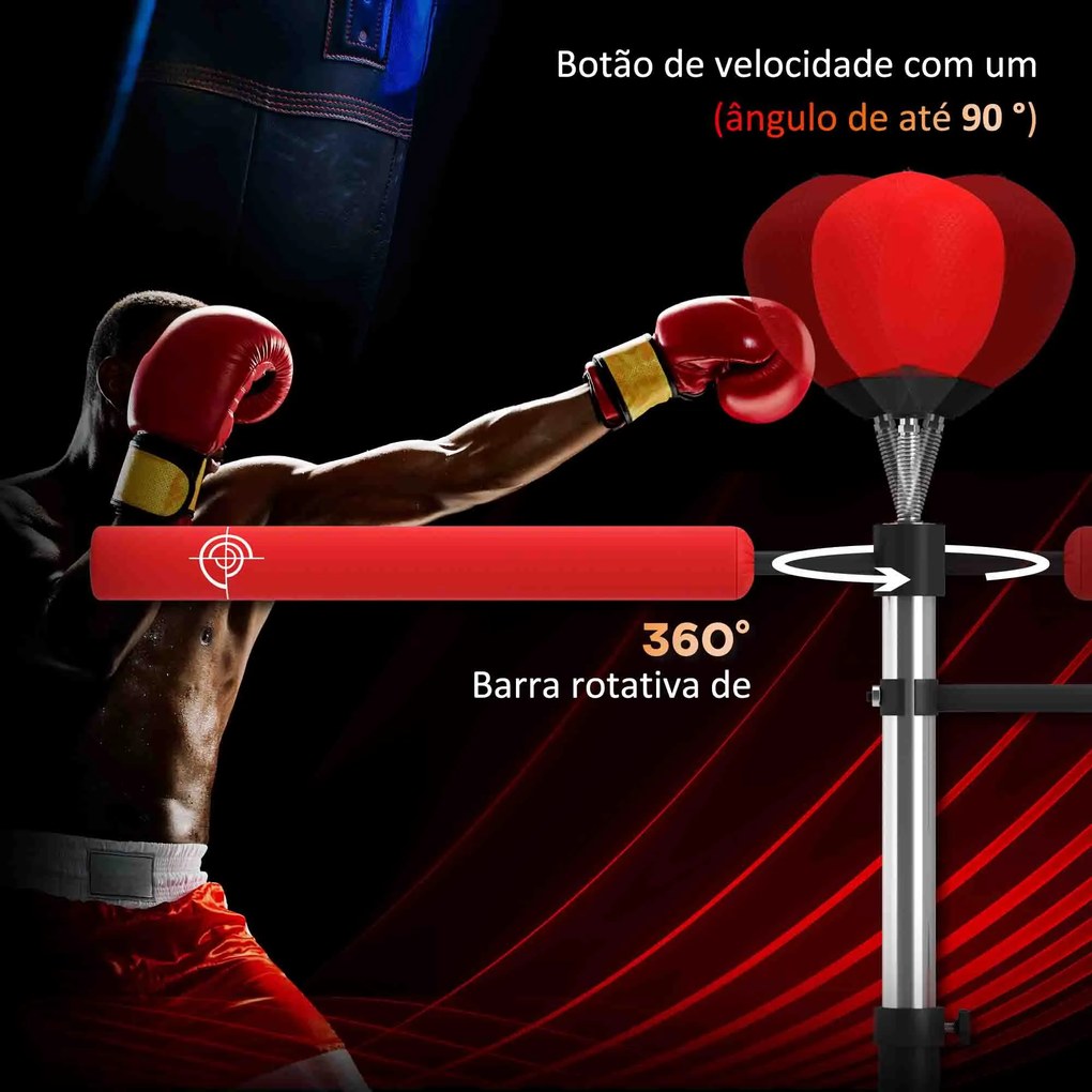 Punching Ball de Boxe com Altura Ajustável com 2 Bolas de Velocidade Barra Giratória 360° 88x50x160-230 cm Vermelho e Preto