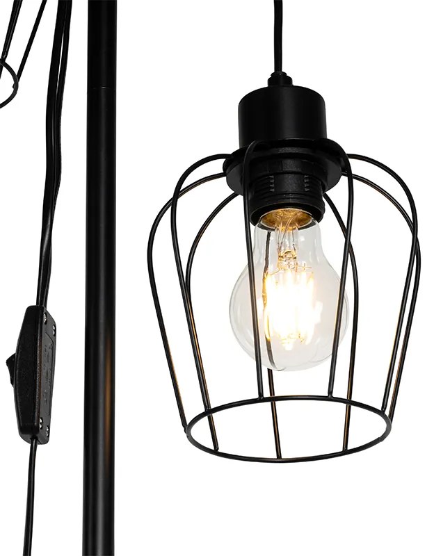 Candeeiro de pé rústico preto com madeira 2-luzes - Stronk