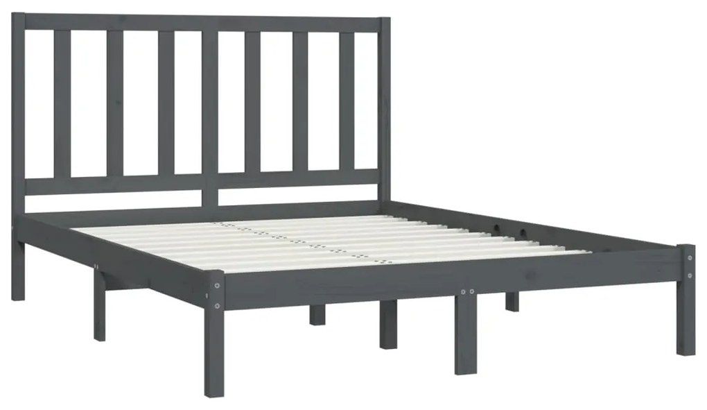 Estrutura de cama casal 135x190 cm pinho maciço cinza