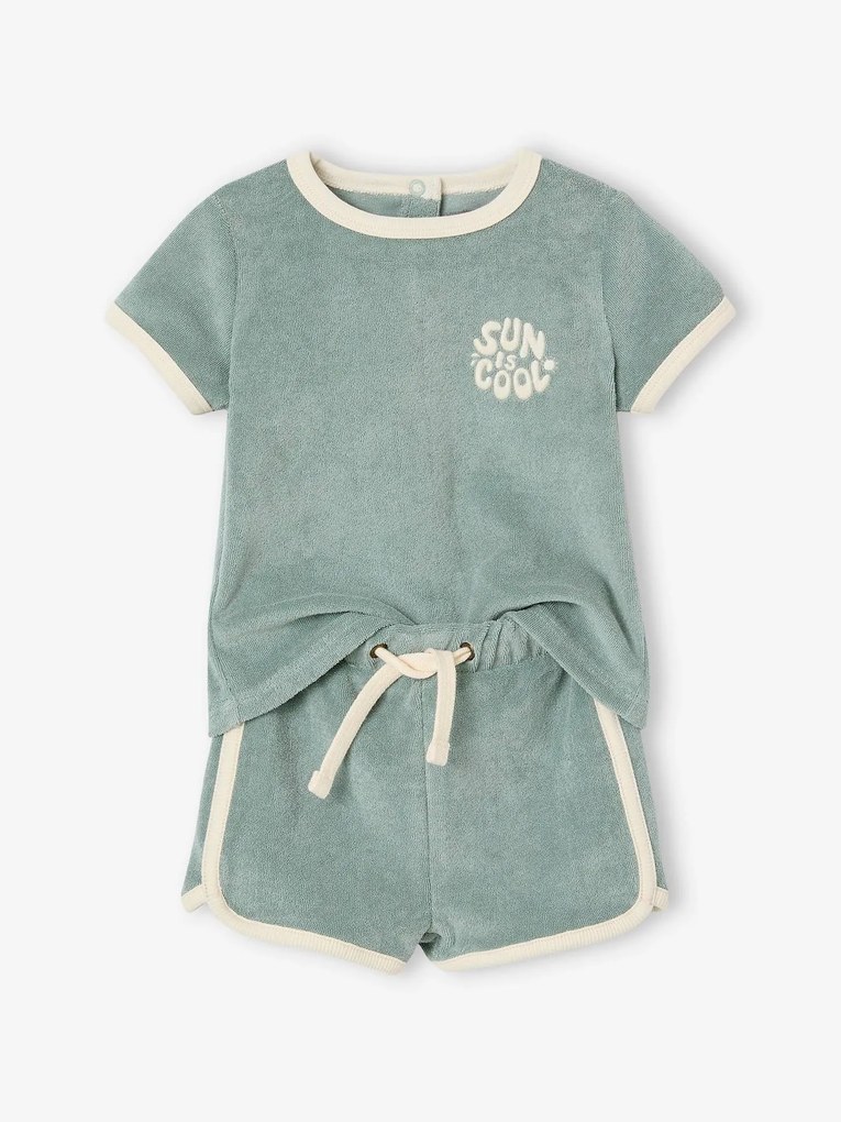 Conjunto em turco, t-shirt + calções, para bebé azul-acinzentado