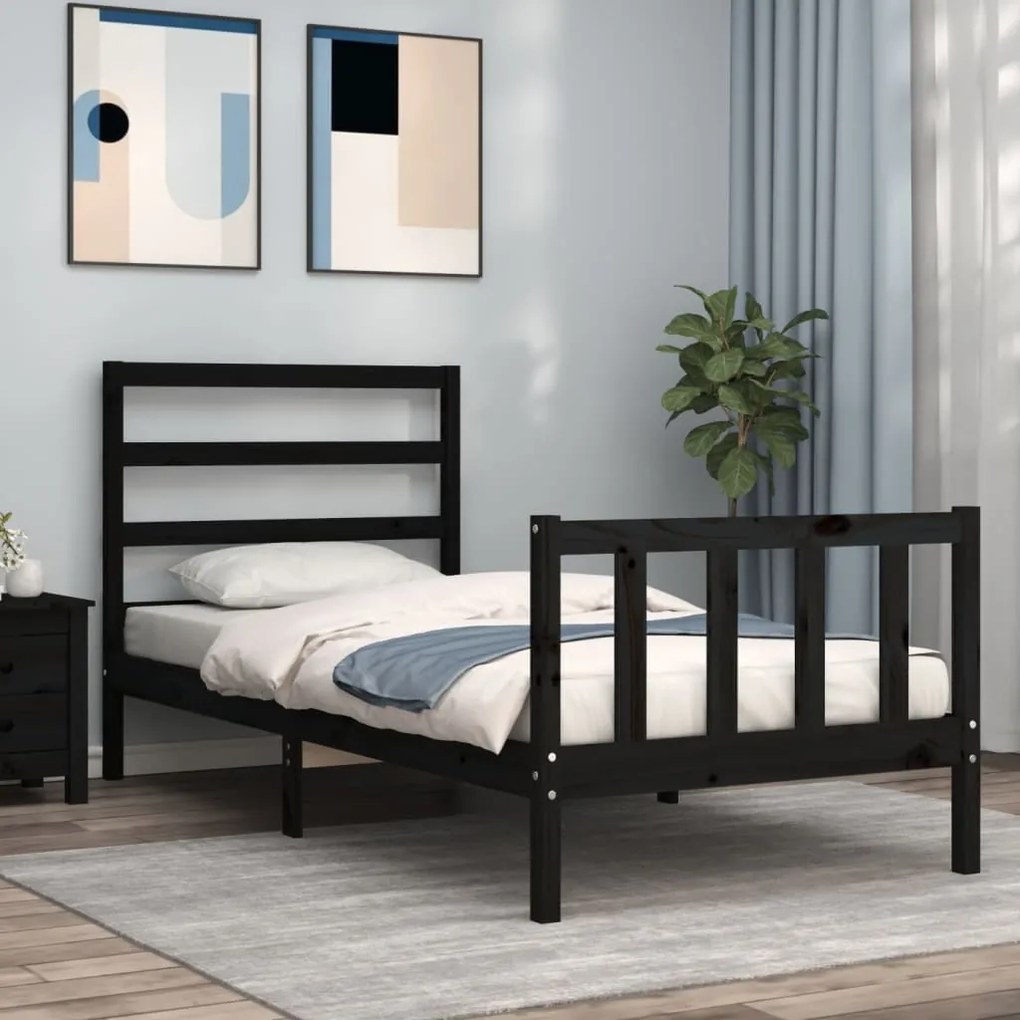 vidaXL Estrutura cama de solteiro c/ cabeceira madeira maciça preto