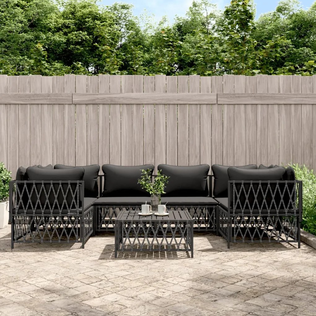 vidaXL 7 pcs conjunto lounge de jardim com almofadões aço antracite