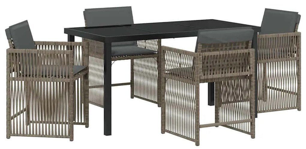 Conjunto de Jantar de Jardim 5 Peças com Almofadas Cinzas em Rattan Si
