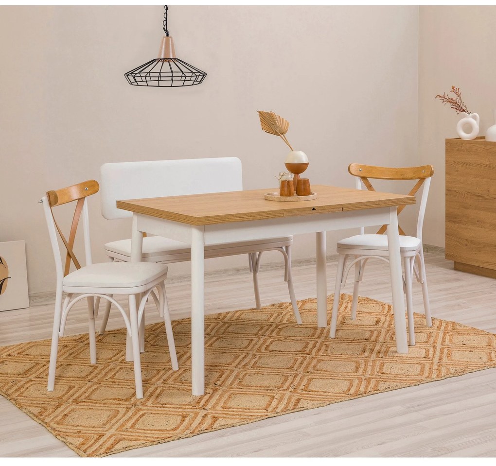 Conjunto de Mesa de Jantar Extensível e Cadeiras Oliver – Branco – Mes