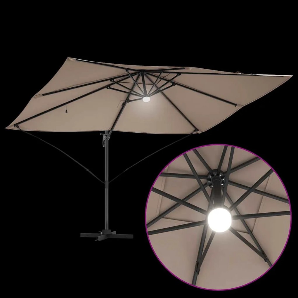 Guarda-sol Cantilever Roma da com LEDs, Cor Taupe, Medidas 352x251x265