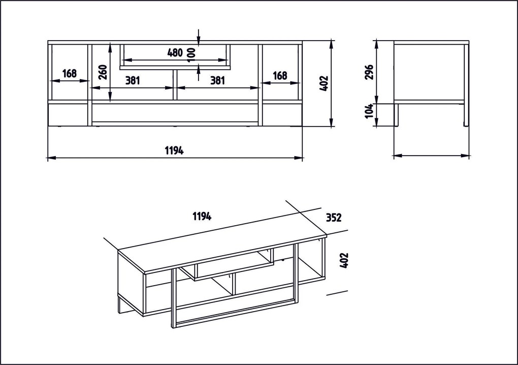 Móvel TV Asal – Branco e Preto – 119,4 x 40,2 x 35,2 cm