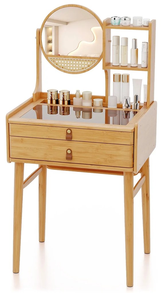 Mesa de cabeceira com rodas traváveis, mesa lateral em formato de C, marrom