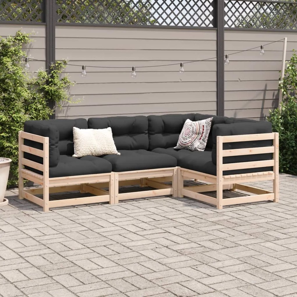 4 pcs conjunto de sofás p/ jardim com almofadões pinho maciço