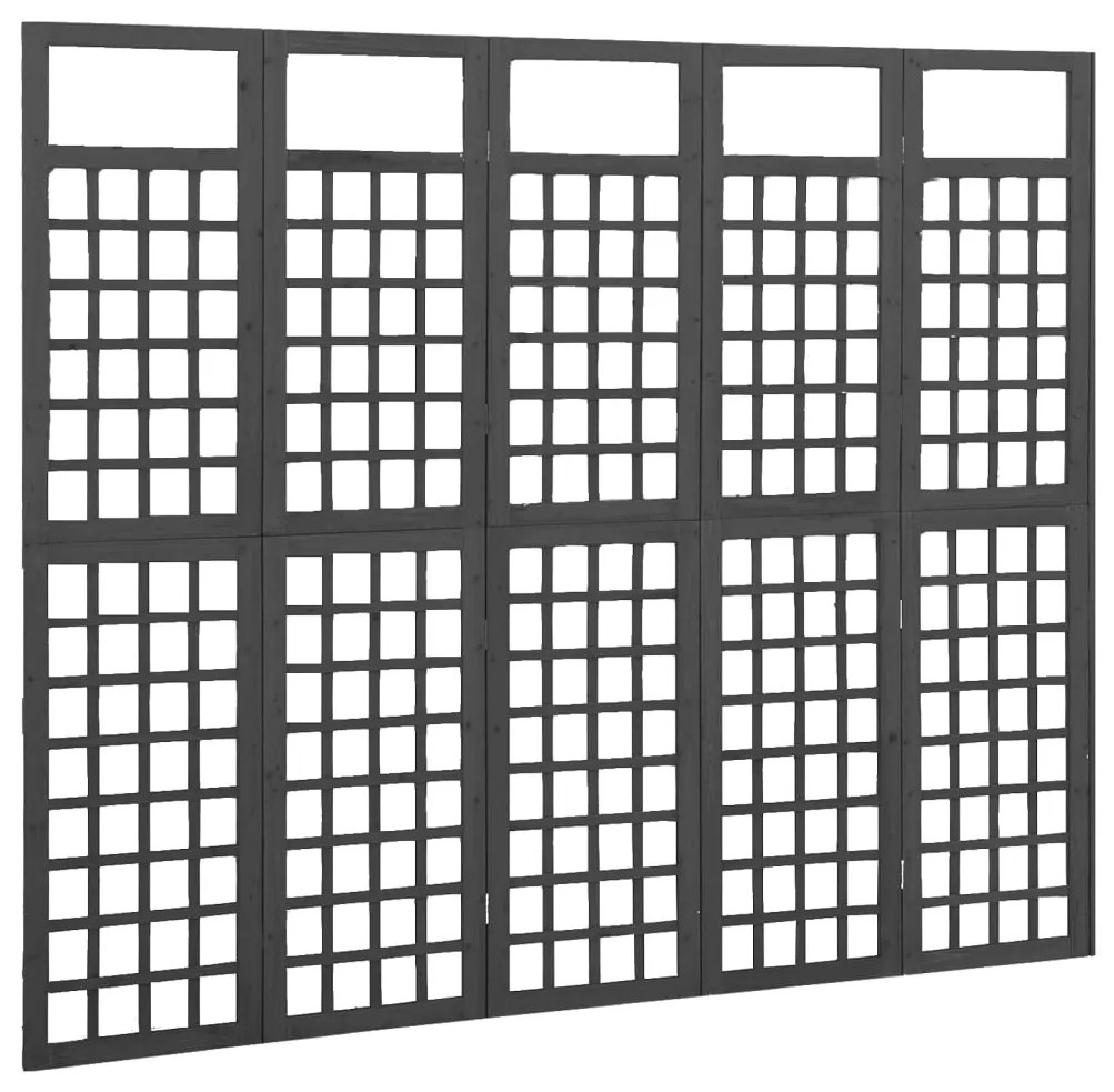 Biombo/treliça 5 painéis abeto maciço 201,5x180 cm preto