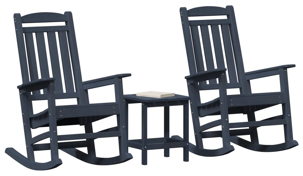 Conjunto de Lounge de Jardim 3 Peças Azul-marinho HDPE