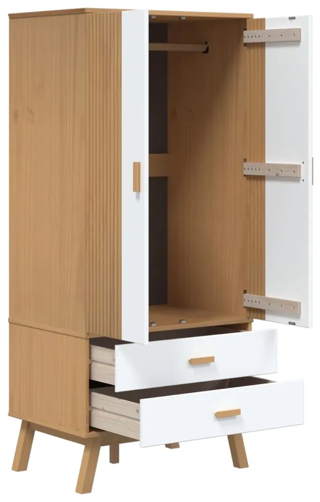 Roupeiro OLDEN 76,5x53x172 cm pinho maciço branco e castanho