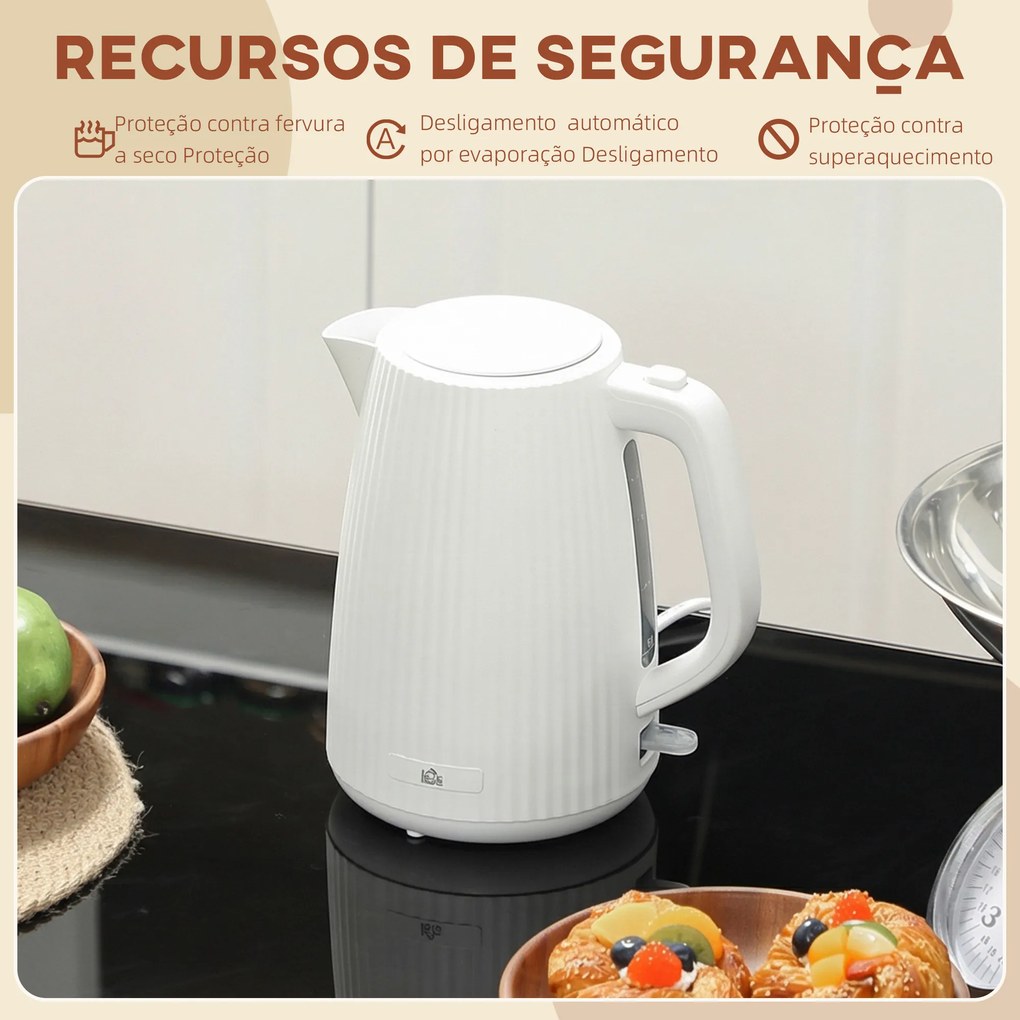 Jarro Elétrico 1,7L 2025W com Filtro Anti-calcário Removível Desligamento Automático Base Giratória 360° Creme