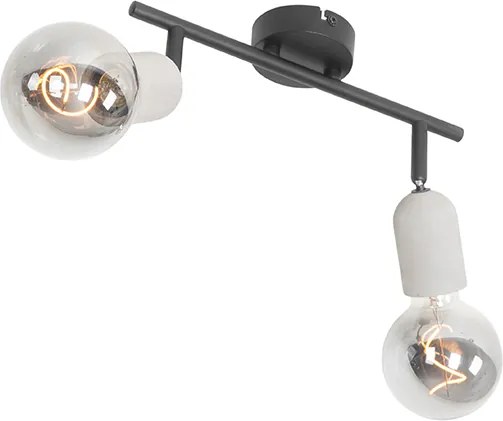 Foco industrial preto com betão 2 luzes - Pedra