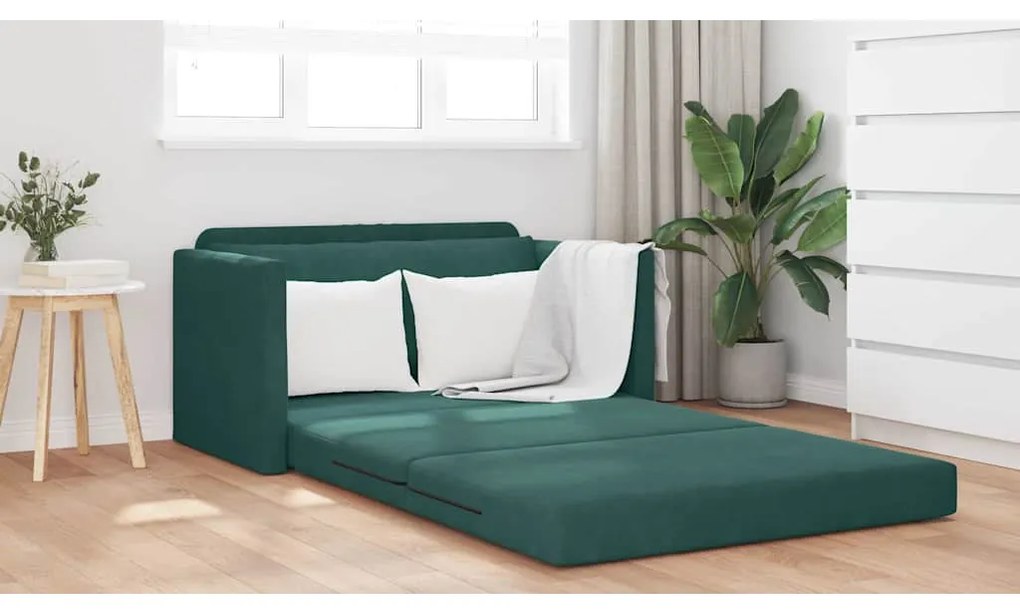 Sofá Cama de Piso 2 em 1 Verde Escuro 124x204x61 cm Veludo