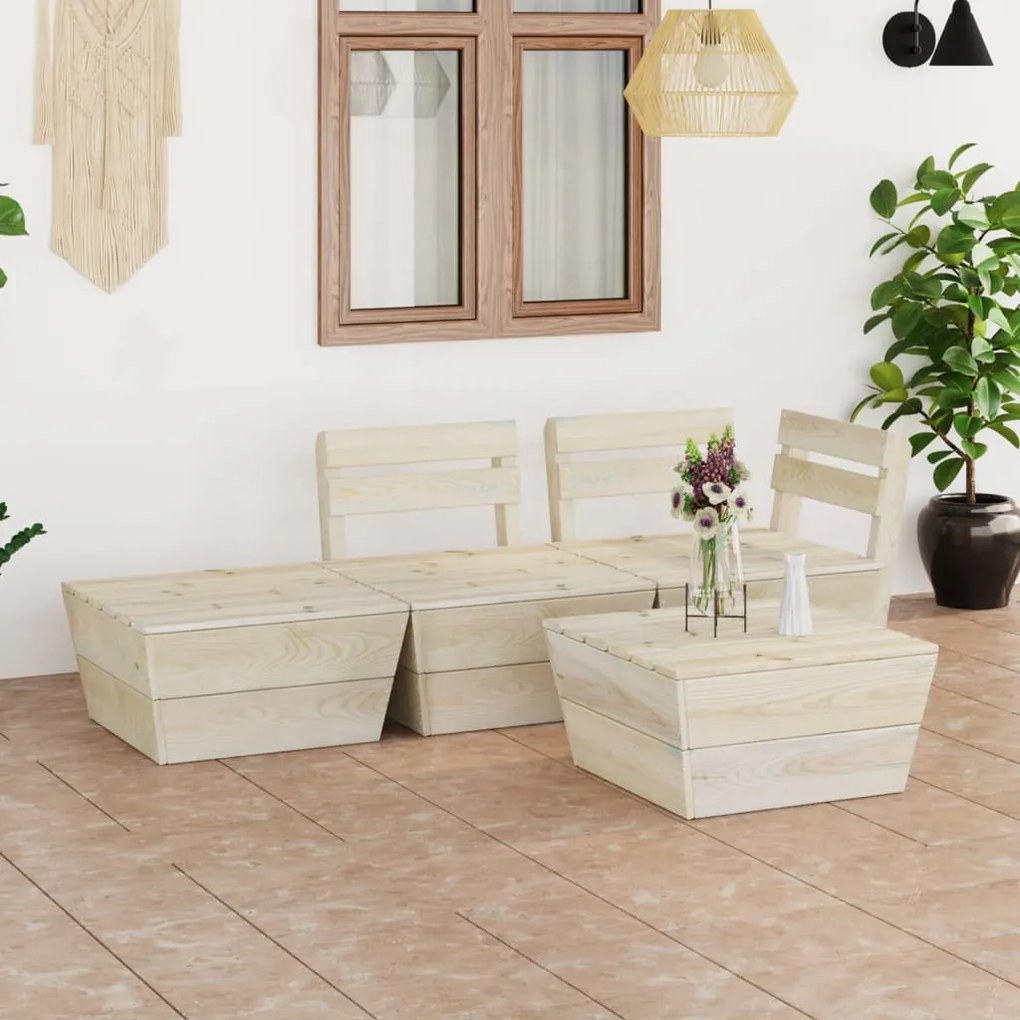 vidaXL 4 pcs conjunto lounge de paletes madeira de abeto impregnada