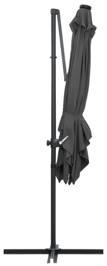 Guarda-sol cantilever luzes LED/poste aço 250x250 cm antracite