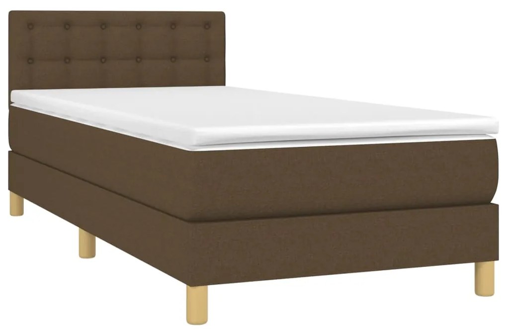 Cama box spring c/ colchão/LED 90x190 cm tecido castanho-escuro