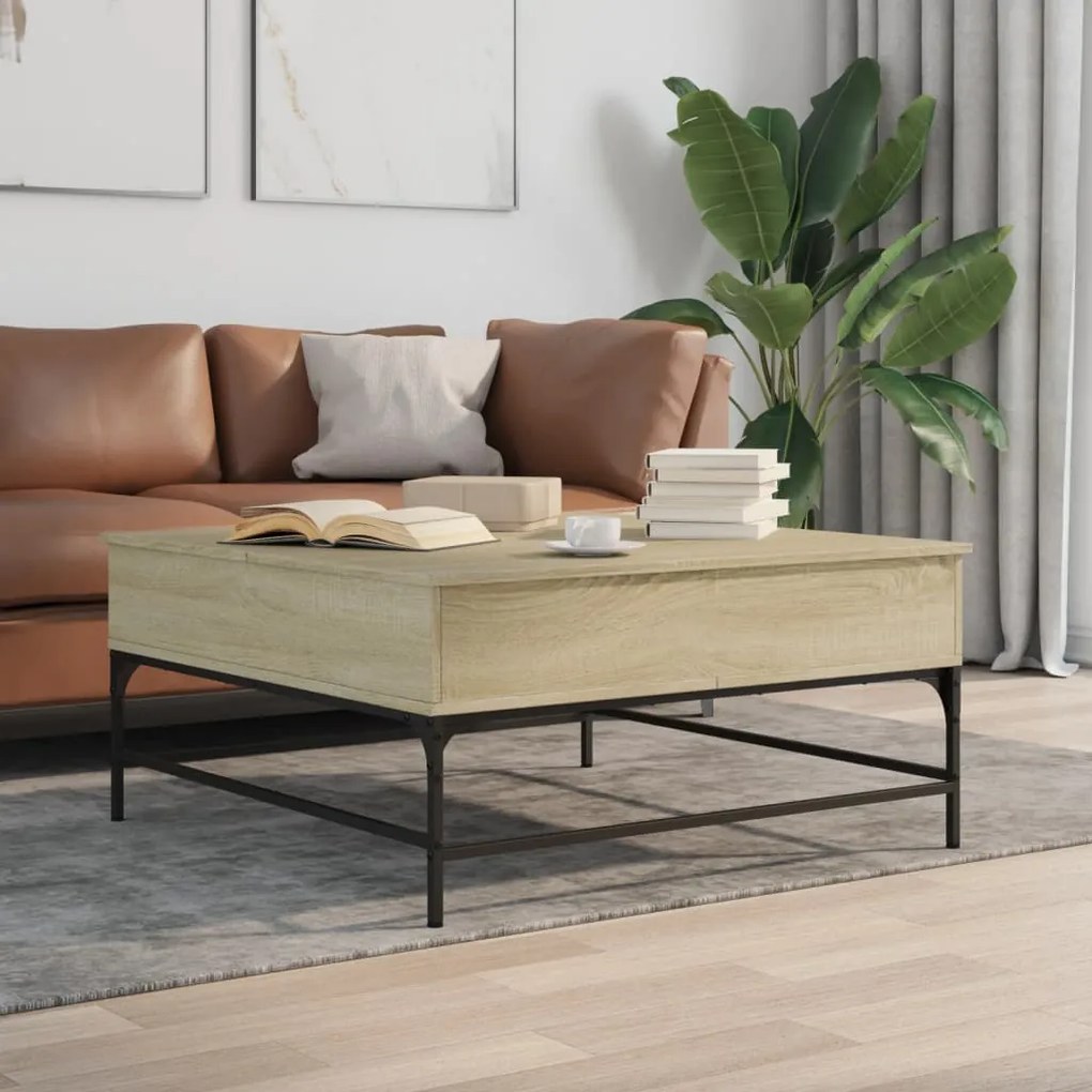 vidaXL Mesa de centro 95x95x45 cm deriv. madeira/metal carvalho sonoma