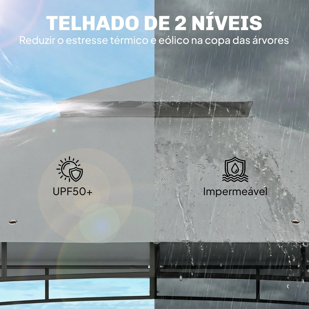 Carpa para Jardim com Telhado Duplo Gazebo com Paredes de Rede UPF50+ para Exterior Terraço 360x300x275 cm Cinzento