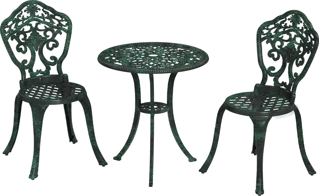 Outsunny Conjunto Bistrô para Jardim em Alumínio 3 Peças 2 Cadeiras + Mesa Redonda Efeito Ferro Forjado | Aosom Portugal