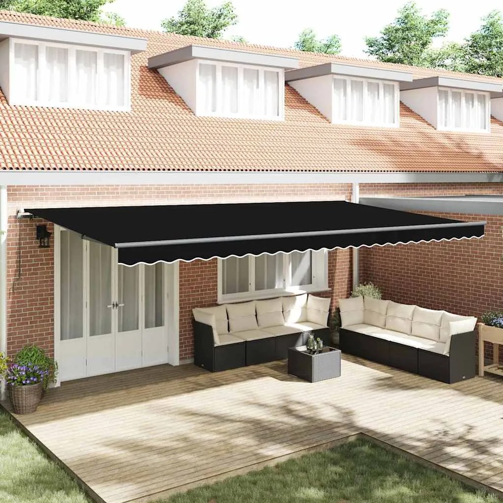 vidaXL Toldo Retrátil Manual Preto 600 × 300 cm Poliéster e Aço