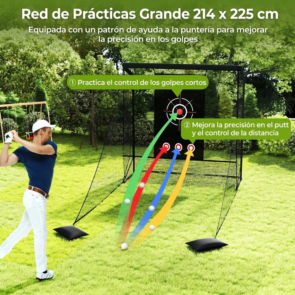 Rede de treino de golfe com redes laterais amovíveis, tecido branco e saco de transporte portátil para uso interior e exterior, 214x300x225 cm