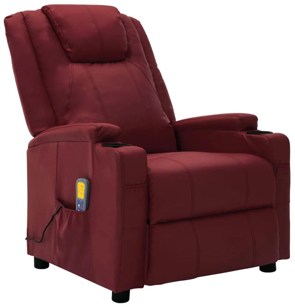 321315 vidaXL Poltrona massagens reclinável couro artificial vermelho tinto