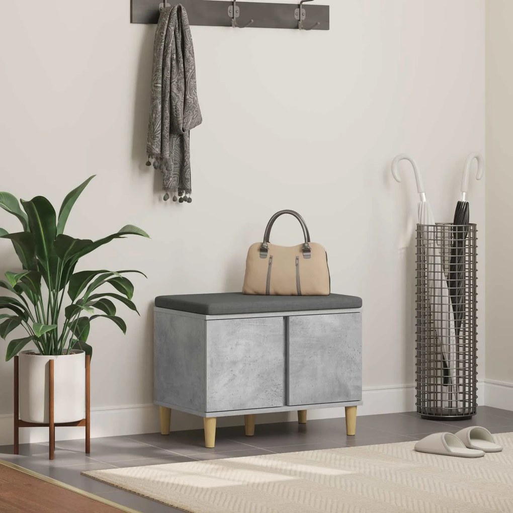 vidaXL Banco de Hall com almofada com porta Cinzento 60 x 38 x 46 cm