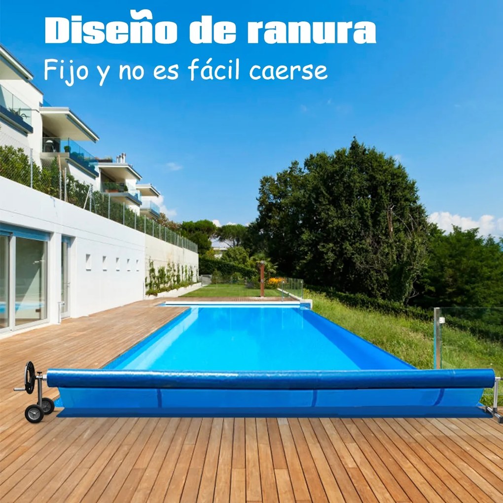 Conjunto de rolo para coberturas de piscinas (COBERTURA NÃO INCLUIDA) em alumínio com manivela e rodas 4,8 - 6,4 m Prateado