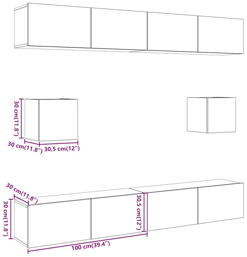Conjunto de armário TV parede 6 pcs madeira carvalho artisiano