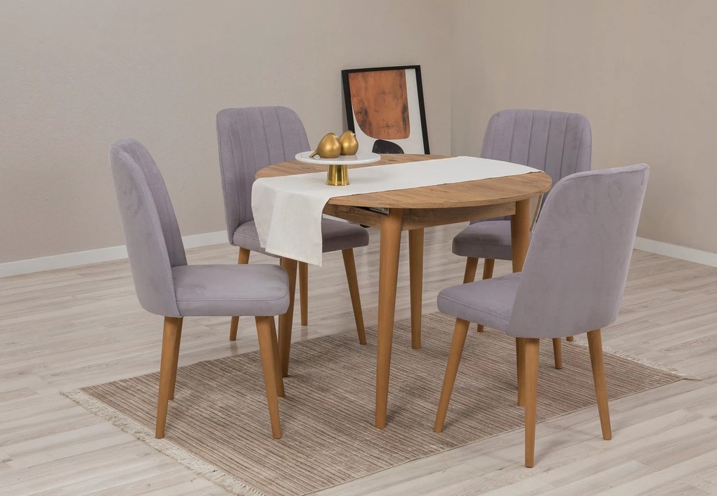Conjunto de Mesa de Jantar Extensível Vina – Pinho Atlântico Cinza – M