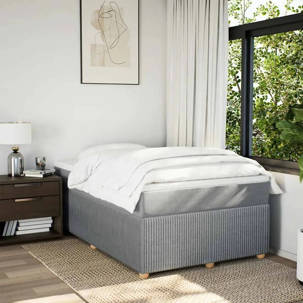 Cama boxspring com colchão 120x190 cm tecido cinzento-claro