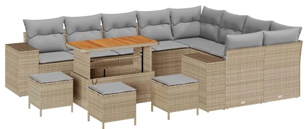 Conjunto de Sofá de Jardim vidaXL de 13 Peças com Almofadas Bege Ratta