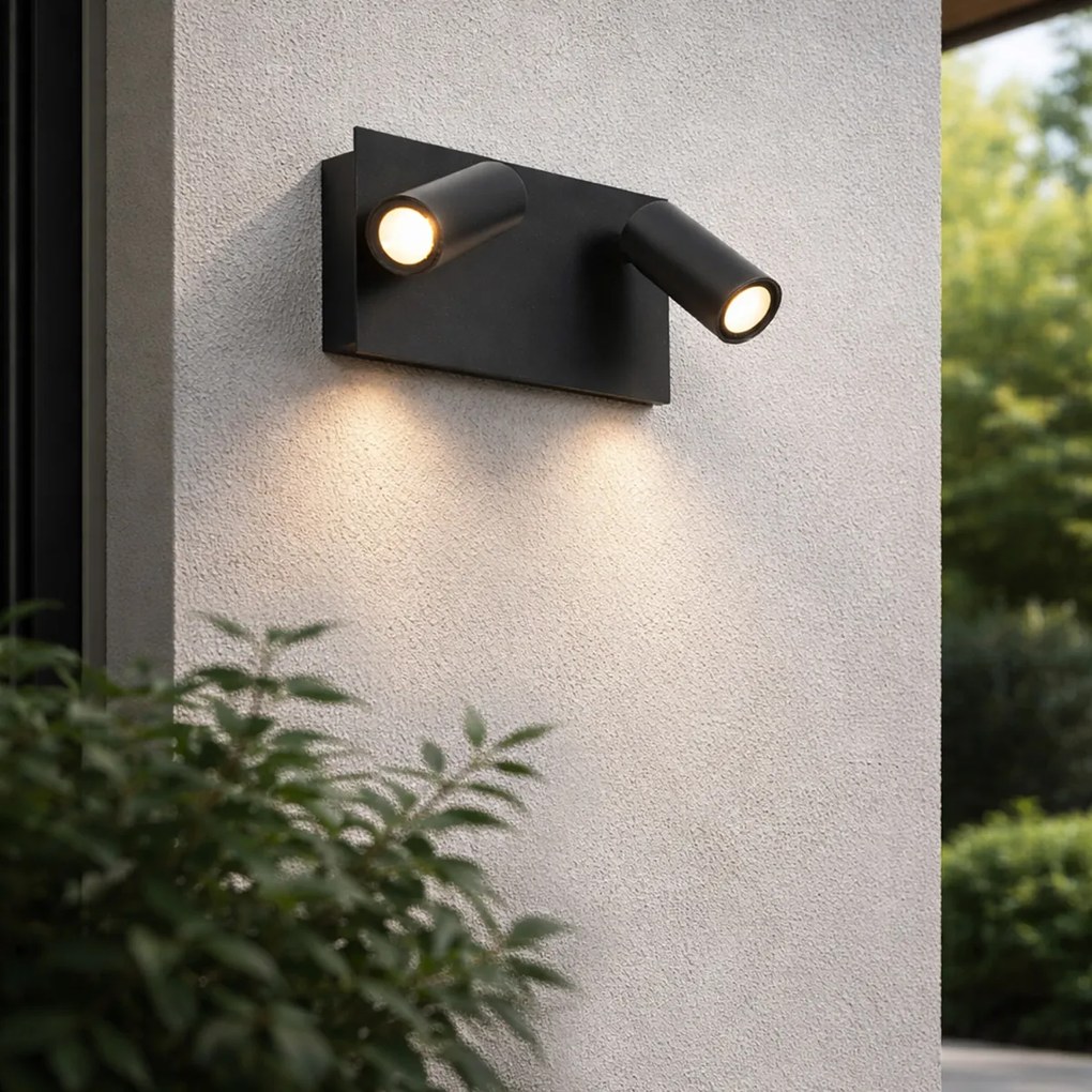 Candeeiro de parede exterior moderno preto c/ LED 2 luzes IP54 - Simon