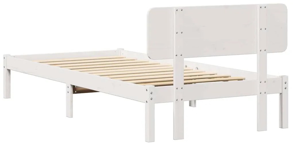 Estrado de Cama com Cabeceira Branco 80 x 200 cm em Madeira de Pinho S