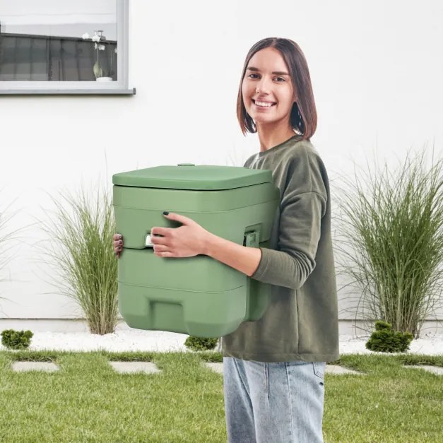 Sanita móvel portátil com tanque de resíduos de 20 l, assento confortável para viagens, acampamento, excursões, cinza 42 x 36 x 43 cm Verde