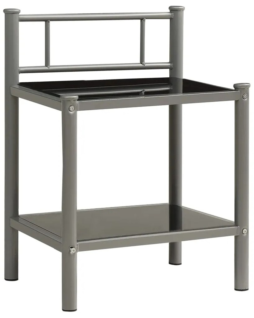 Mesas de cabeceira 2 pcs metal cinzento e vidro preto