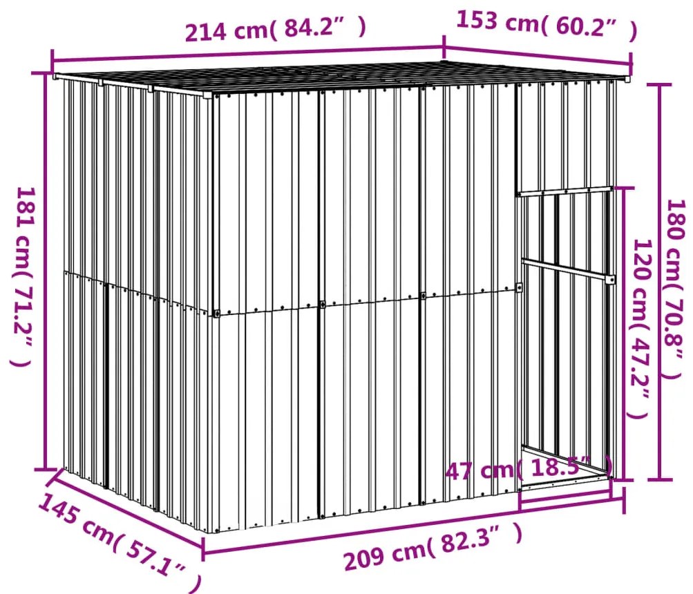 Casota para cães com telhado aço galvanizado cinzento-claro