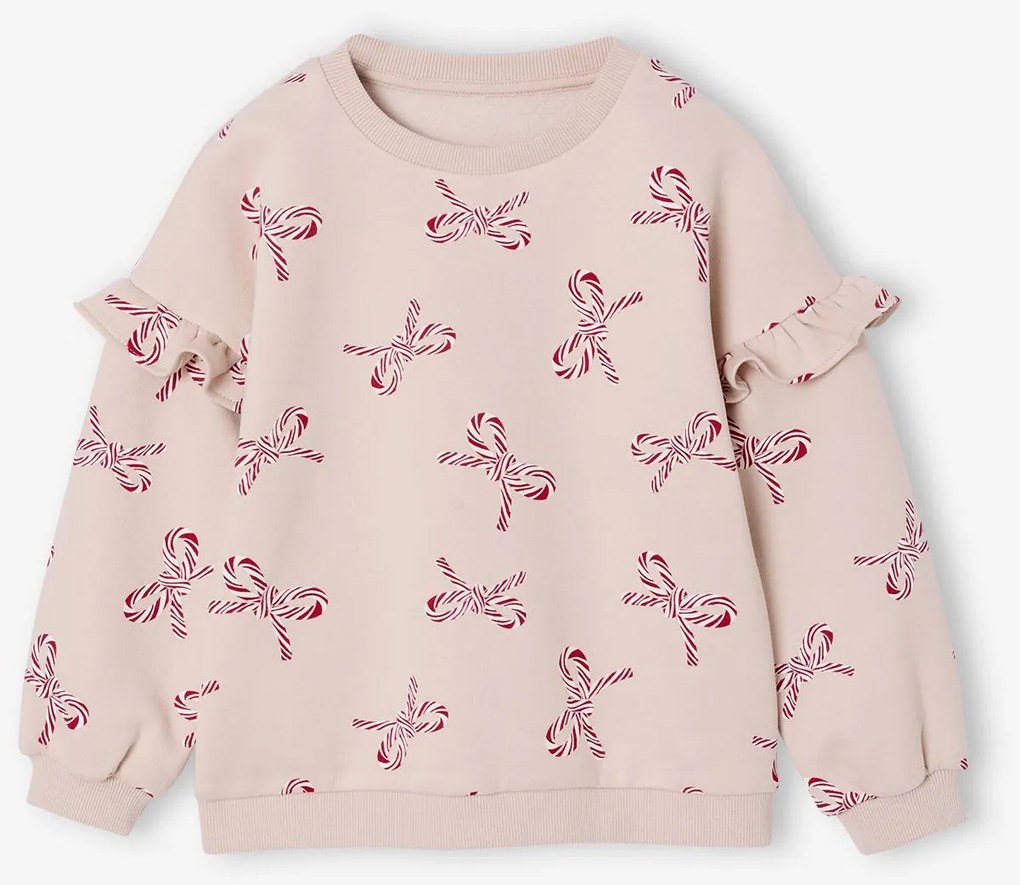 Sweat de Natal com bengalas doces em forma de coração e purpurinas, para menina rosado