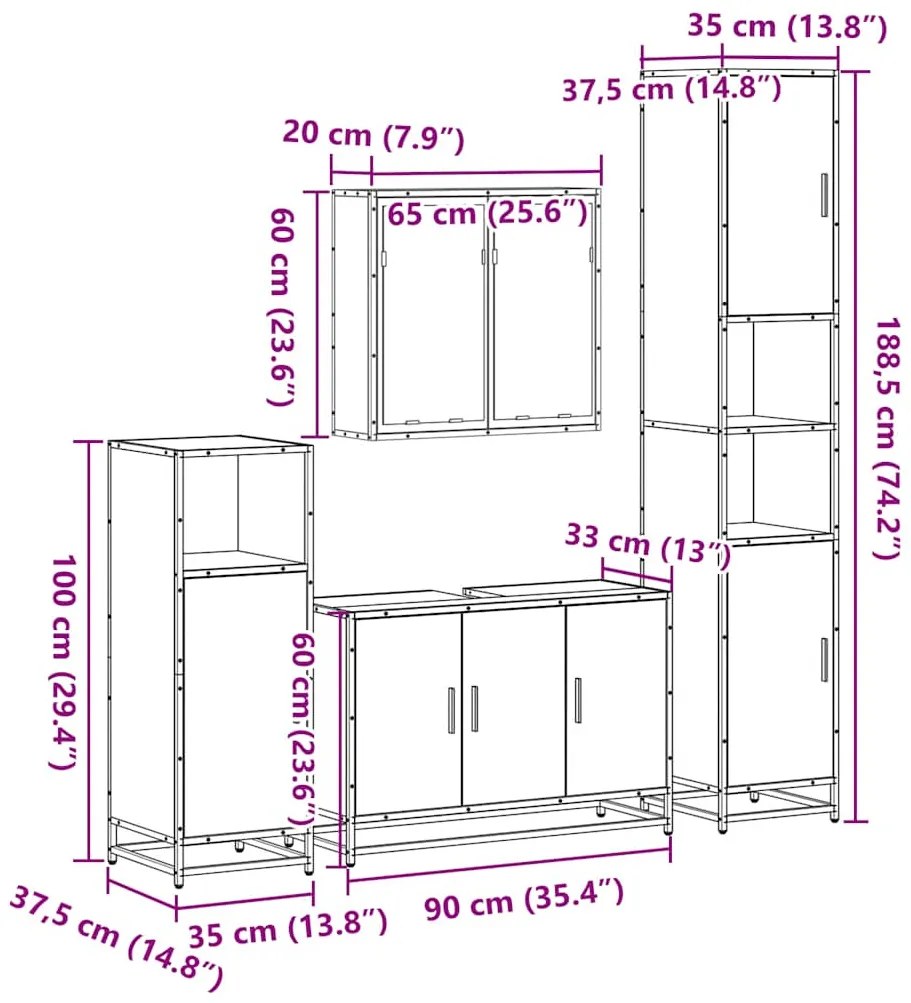 4 pcs conjunto móveis casa de banho derivados de madeira preto