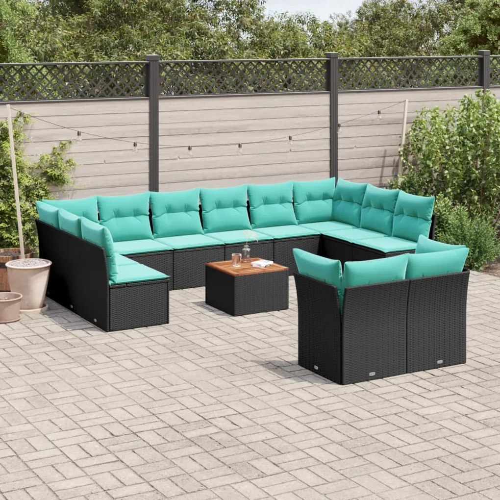 vidaXL 13 pcs conjunto de sofás de jardim com almofadões vime PE preto