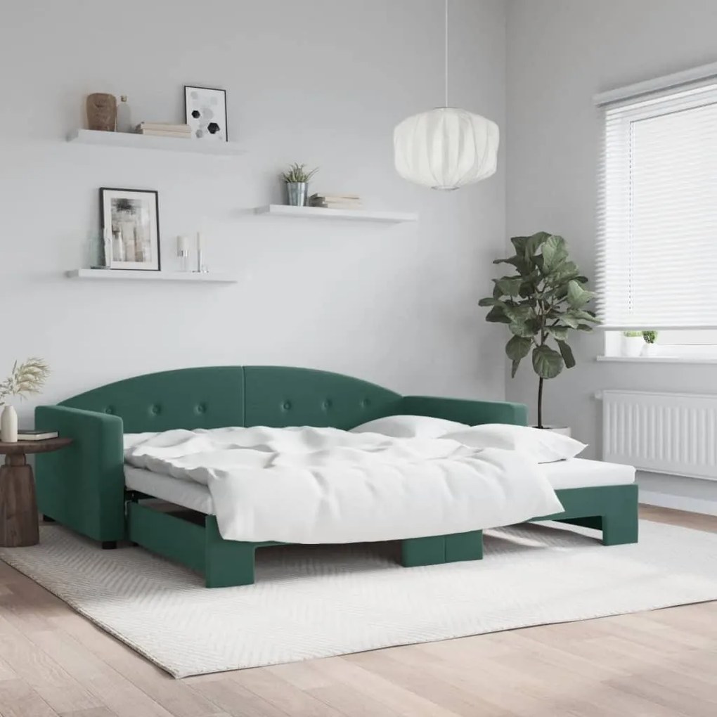 vidaXL Sofá-cama com gavetão 100x200 cm veludo verde-escuro