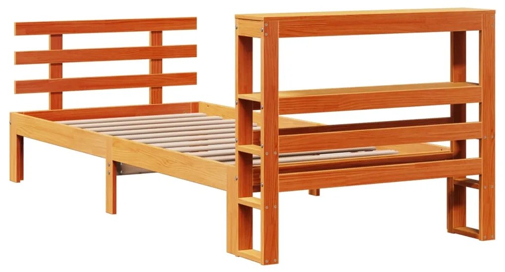 Estrutura cama c/ cabeceira 100x200cm pinho maciço castanho-mel