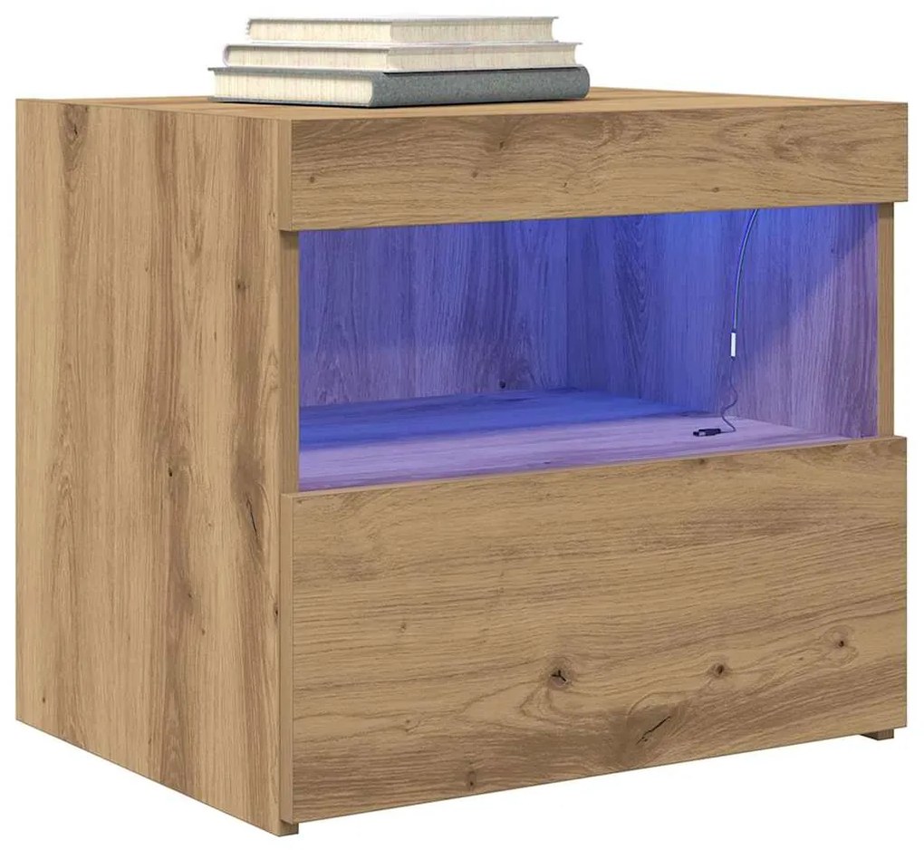 Camas de cabeceira vidaXL com luzes LED 2 pcs Carvalho Artisan 50x40x4
