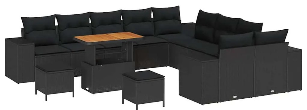 Conjunto de Sofá de Jardim vidaXL de 13 Peças com Almofadas Preto Ratt