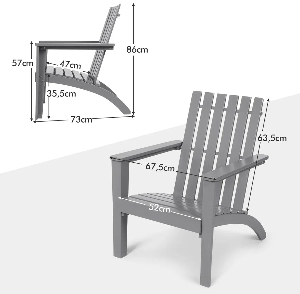 Cadeira de jardim ergonómica de madeira de acácia Adirondack com braços 69 x 73 x 85 cm Cinzenta